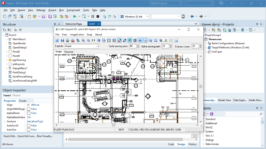 CAD VCL demo in RAD Studio 10.4 Sydney